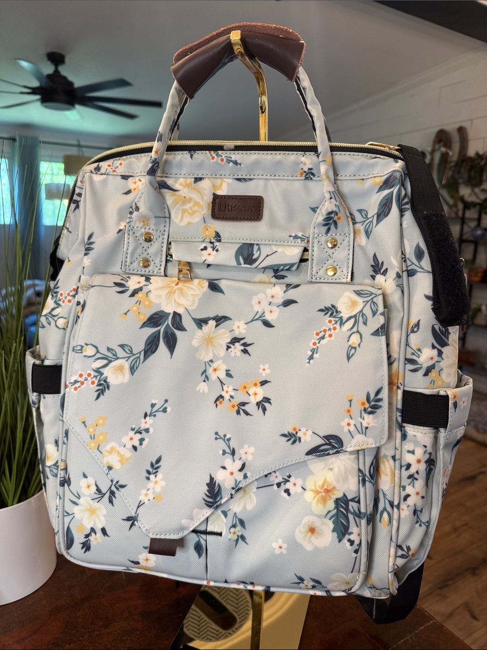 Floral Women’s Diaper Bag Backpack - Light Blue